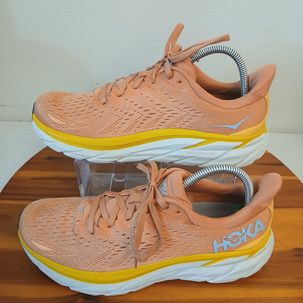 Hoka One One Clifton 8 Women 10 Peach Running Shoes Sneakers 1119394 SBSOR